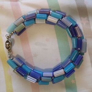 Blue Hues Purple Tubular Bead Bracelet 6"